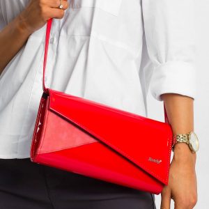 Red clutch bag with asymmetrical flap