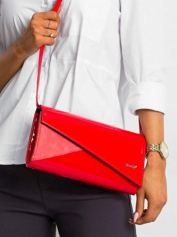 Red clutch bag with asymmetrical flap