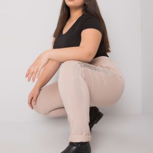 Beige plus size sweatpants with Aelis applique