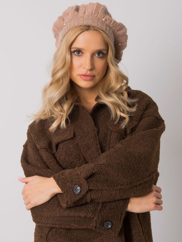 Dark beige women's hat with applique