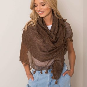 Brown patterned scarf with fringes