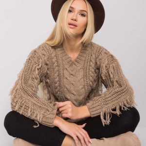 Dark beige sweater with braids Oregon RUE PARIS