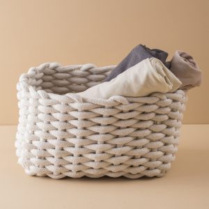 Ecru rectangular braided container