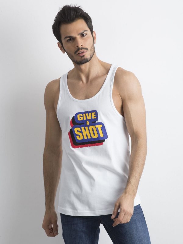 White Men's Sleeveless Printed T-Shirt