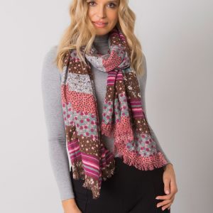 Brown-purple scarf with colorful patterns