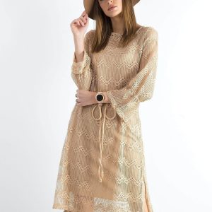 Beige openwork women's dress