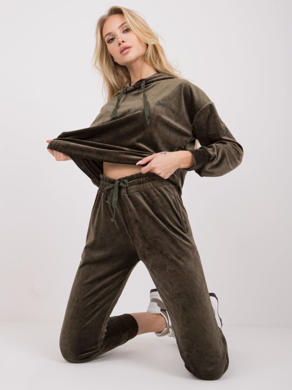 Khaki two-piece velour set Avignon