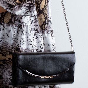 Black clutch bag on a chain