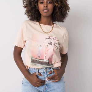 Salmon cotton t-shirt with print Liliann