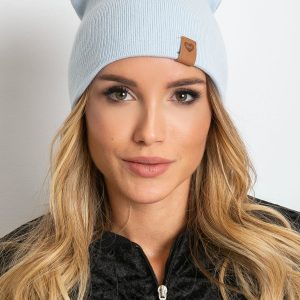 Light blue beanie hat with wool