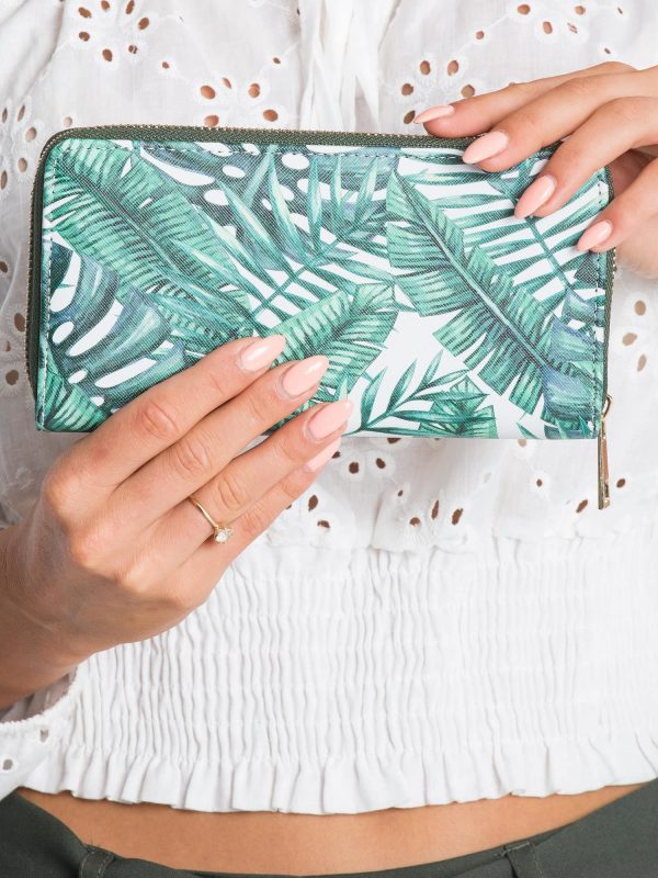 White-Green Wallet in Tropical Leaves