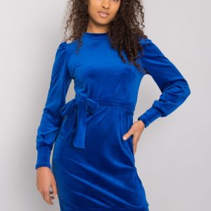 Dark blue velour dress with Amaliee belt