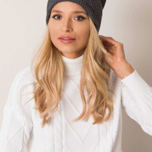 Dark grey beanie with pompom RUE PARIS