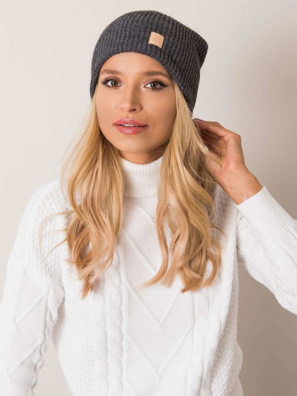 Dark grey beanie with pompom RUE PARIS