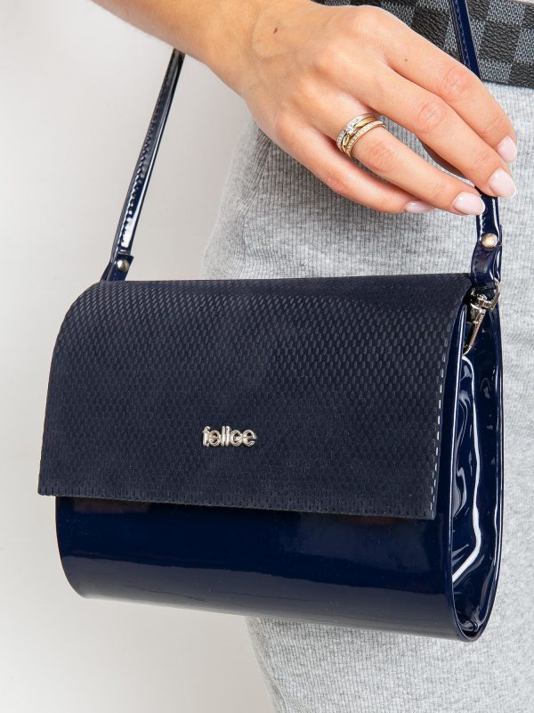 Navy blue lacquered women's clutch bag