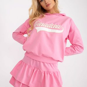 Pink two-piece casual set with shorts