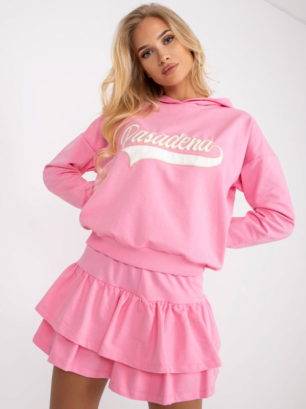 Pink two-piece casual set with shorts