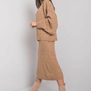 Dark beige two-piece knitted set Imane RUE PARIS