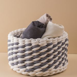 Ecru-Grey Round Braided Container