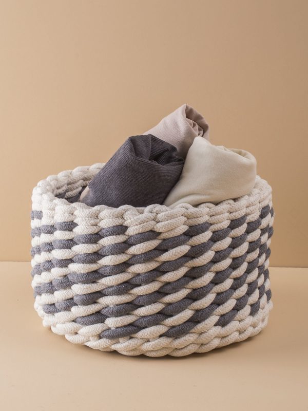 Ecru-Grey Round Braided Container