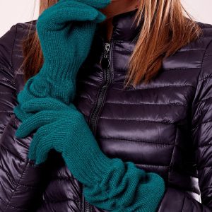 Dark Green Long Gloves with Crinkled Rib