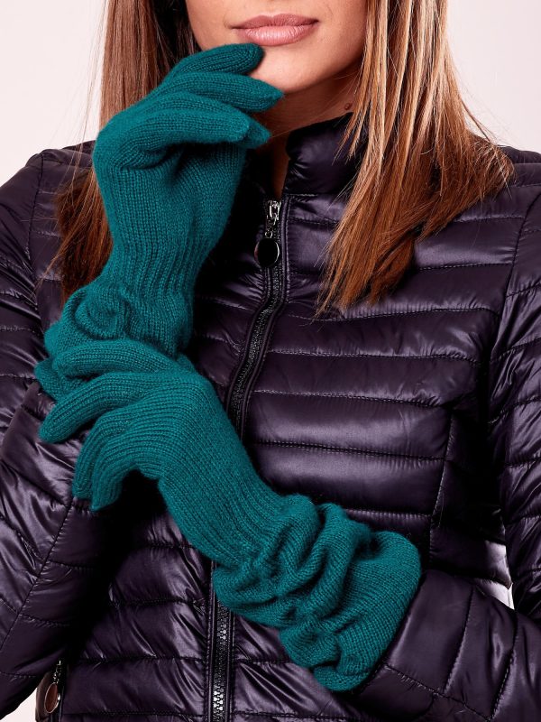 Dark Green Long Gloves with Crinkled Rib