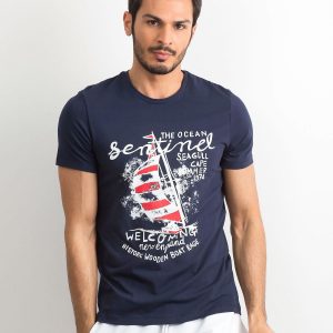 Men's cotton T-shirt with print navy blue