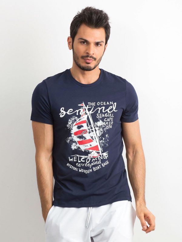 Men's cotton T-shirt with print navy blue