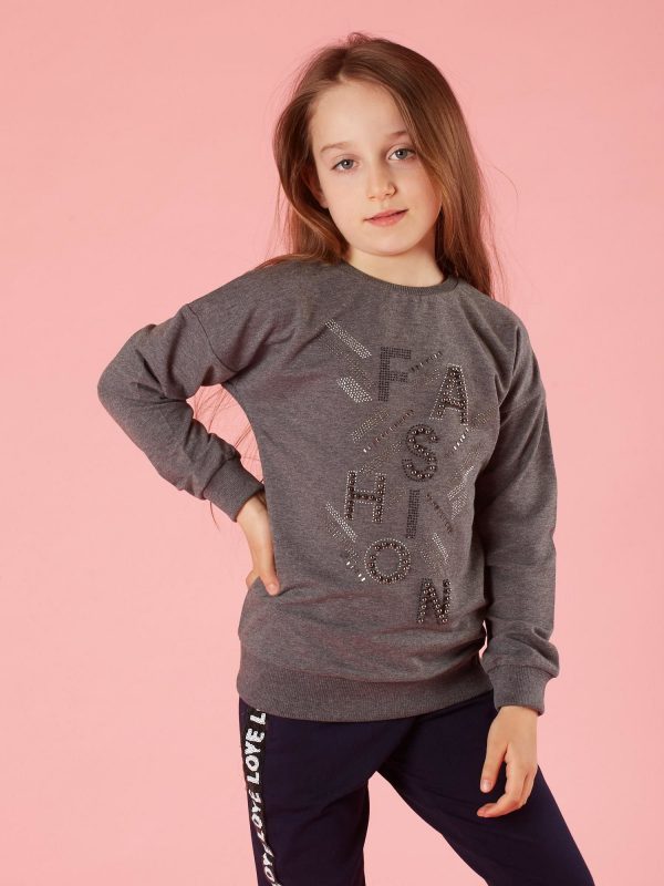 Dark grey appliqué girl sweatshirt