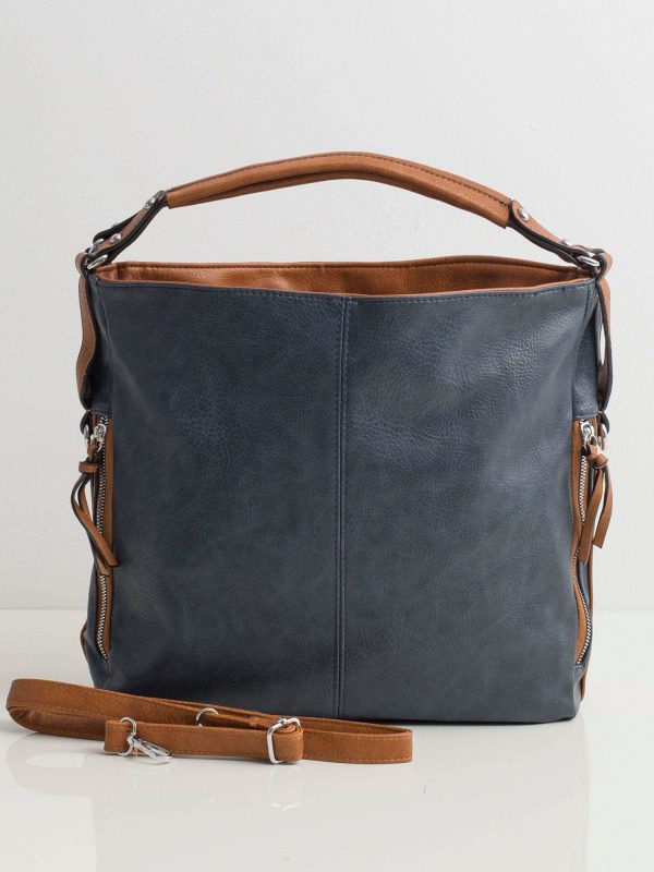 Navy blue eco leather city bag