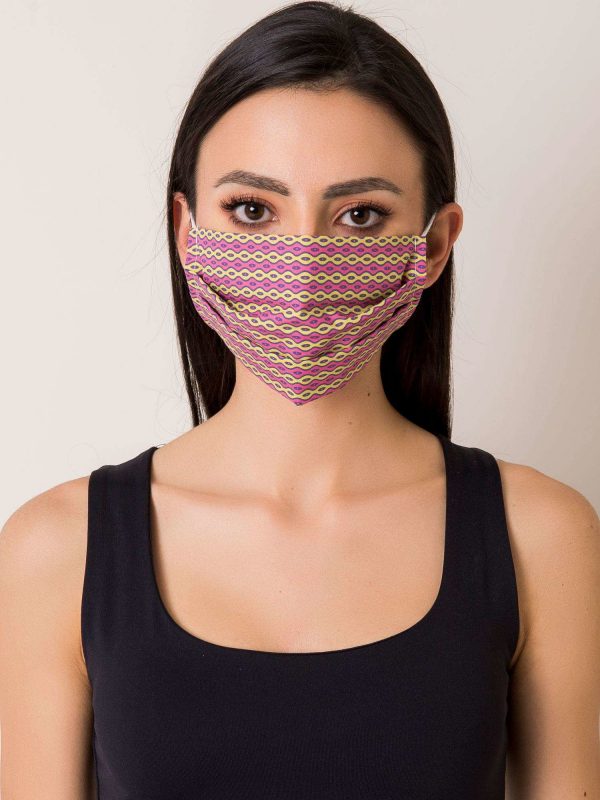 Pink and yellow protective mask with patterns