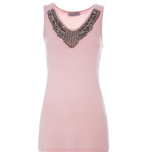 Pale Pink Plus Size Jewelry Neckline Top