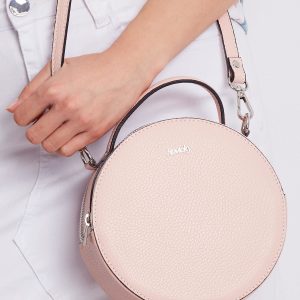 Light Pink Round Leather Handbag