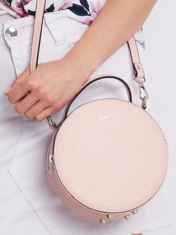 Light Pink Round Leather Handbag