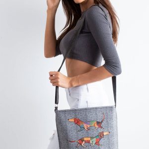 Grey felt handbag with print