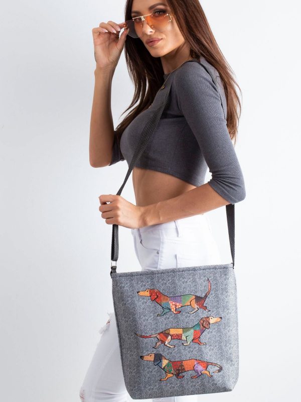 Grey felt handbag with print