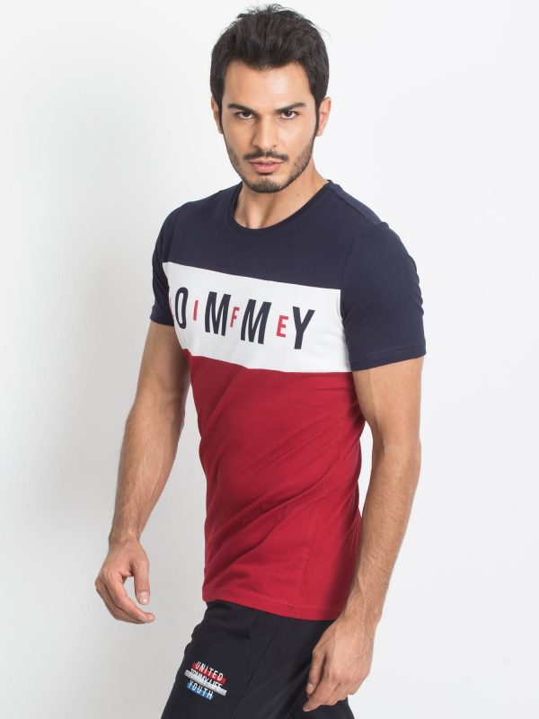 TOMMY LIFE Navy blue and red men's t-shirt