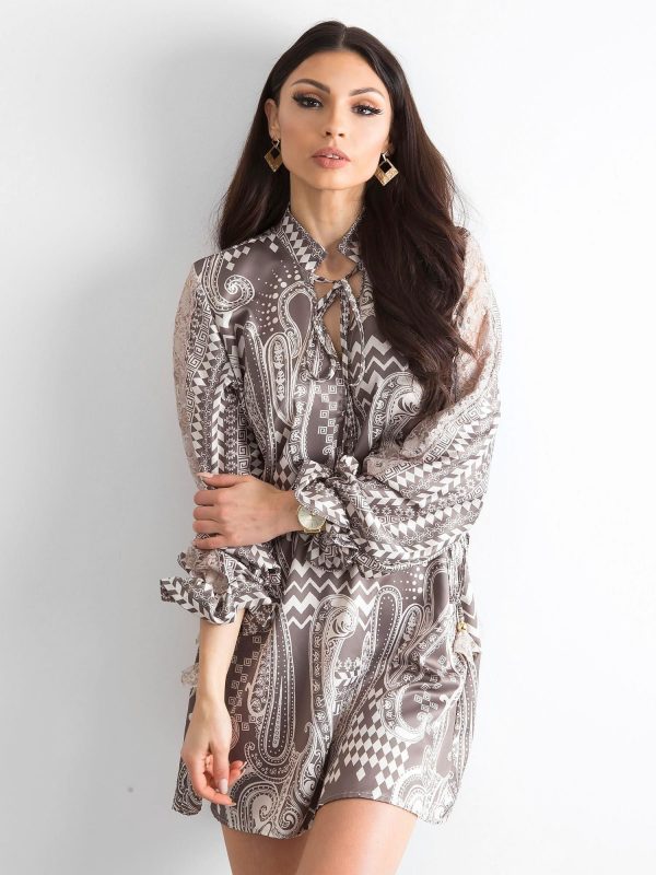 BY O LA LA Khaki pattern dress