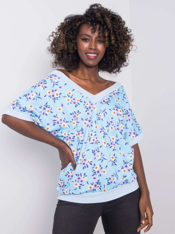 Blue blouse with flowers Leni