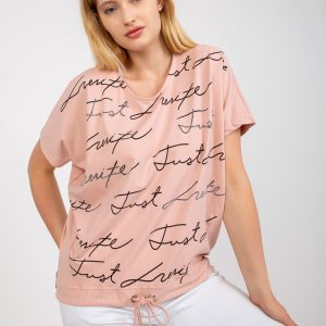 Dirty pink plus size cotton t-shirt with inscriptions