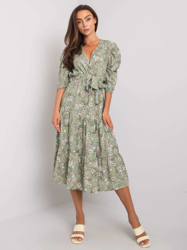 Green patterned dress with tie Kambree RUE PARIS