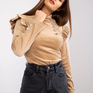 Dark beige velour blouse with long sleeves Capri