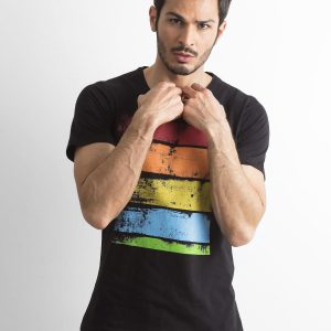 Men's T-shirt with colorful print black