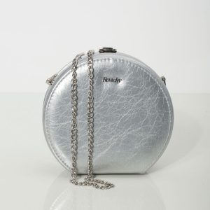 Silver Round Leather Handbag