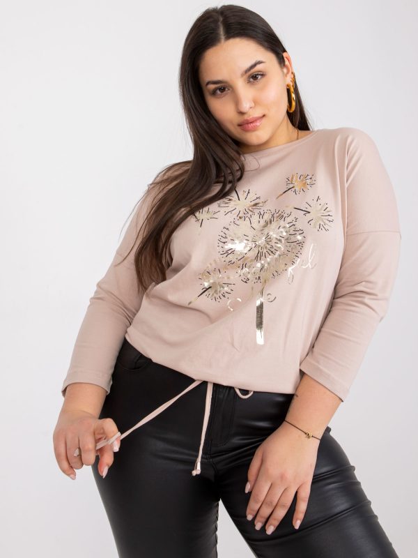 Light Beige Plus Size Cotton Blouse with Agathe Print