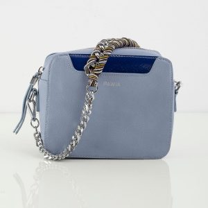 Blue eco-leather handbag with decorative handle