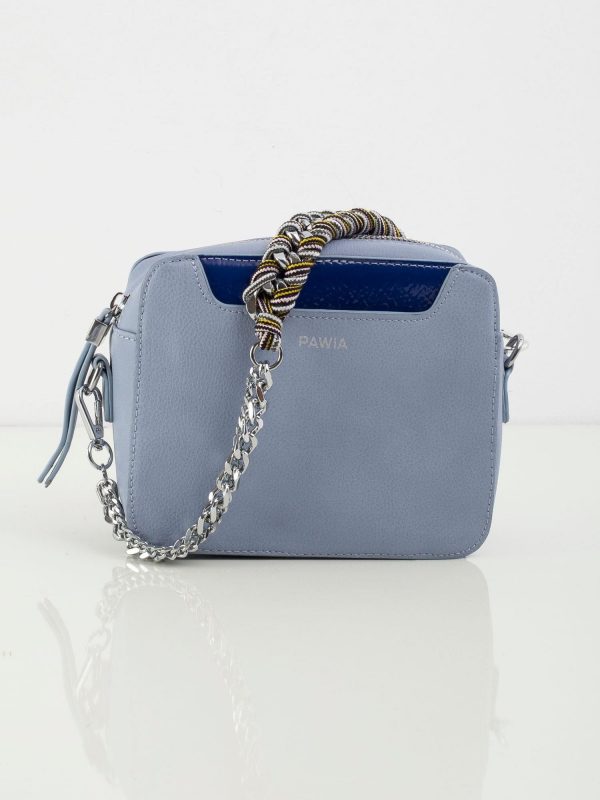 Blue eco-leather handbag with decorative handle