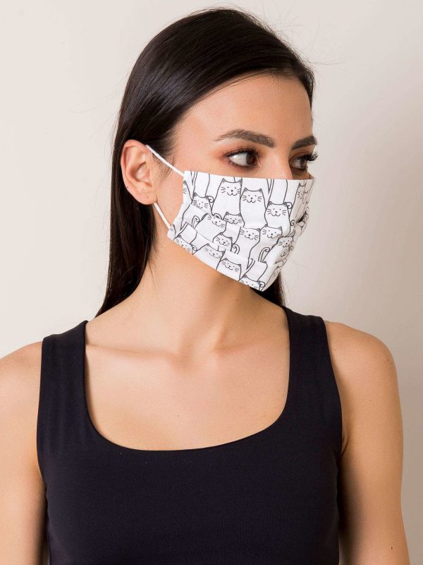 White reusable mask with cat print