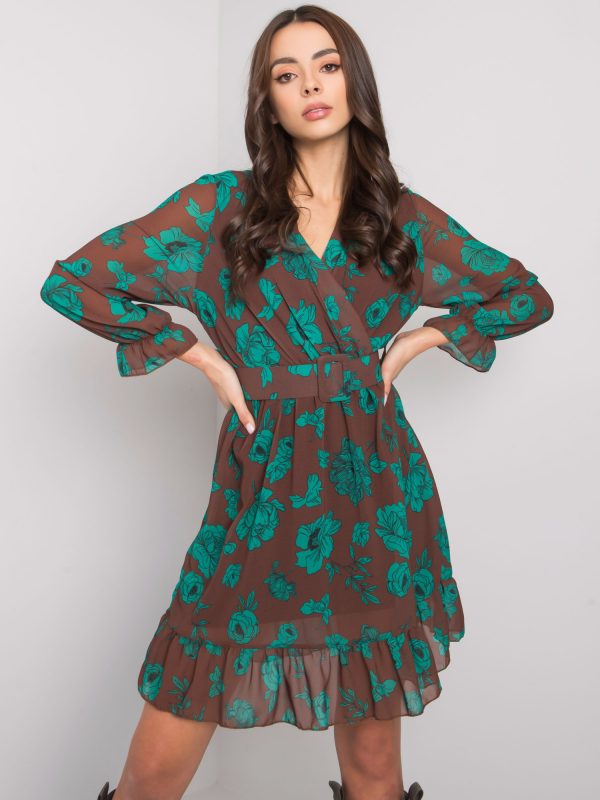 Loriella Brown and Green Ruffle Dress