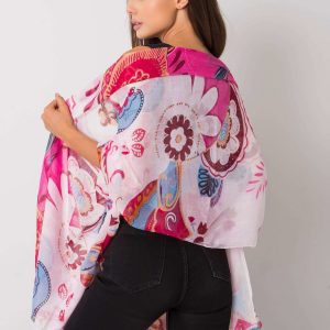 Purple and white scarf with colorful patterns